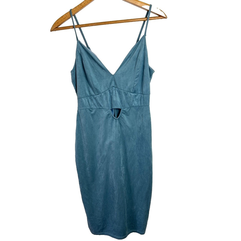 Charlotte Russe Dress Faux‎ Suede Med Teal Keyhole Babydoll Sweetheart Y2K
